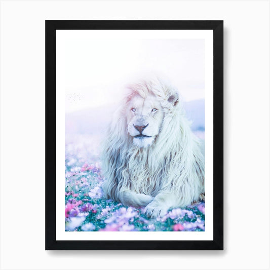 Kimba The White Lion In Garden Flow Framed Wall Art Poster Canvas Print Picture