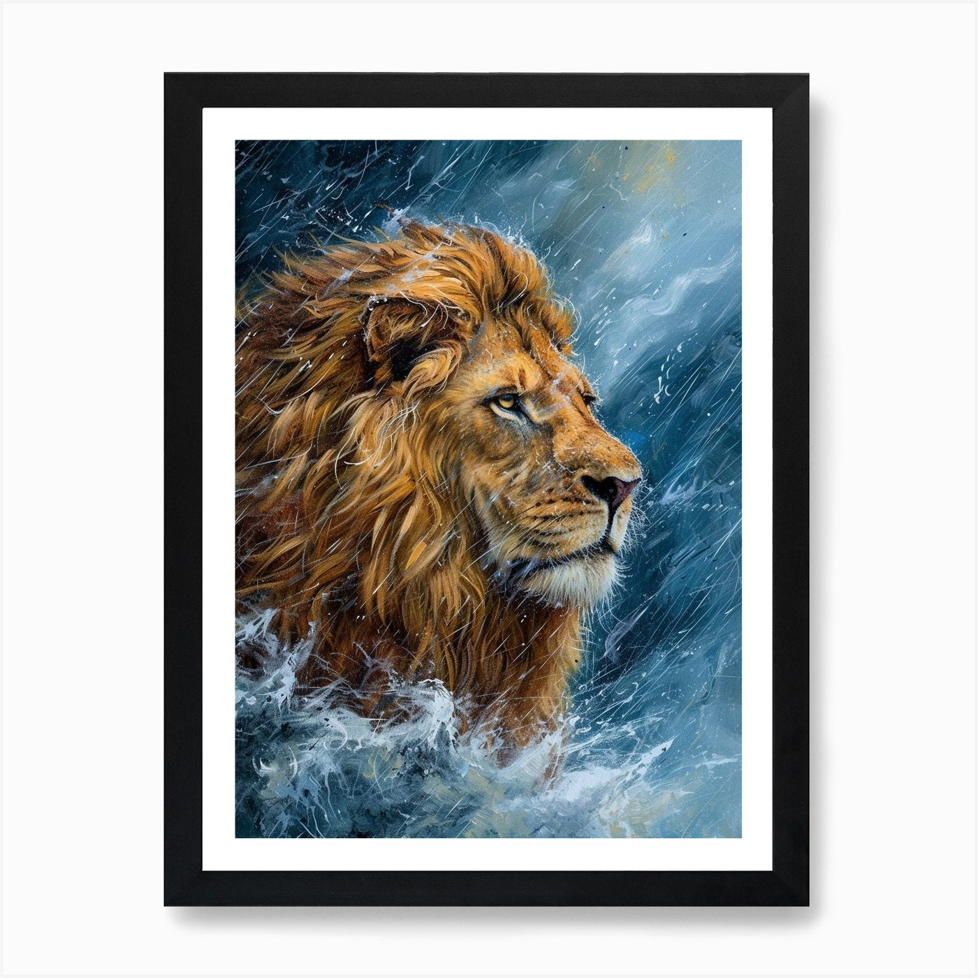 Barbary Lion Facing A Storm Acrylic Framed Wall Art Poster Canvas Print Picture