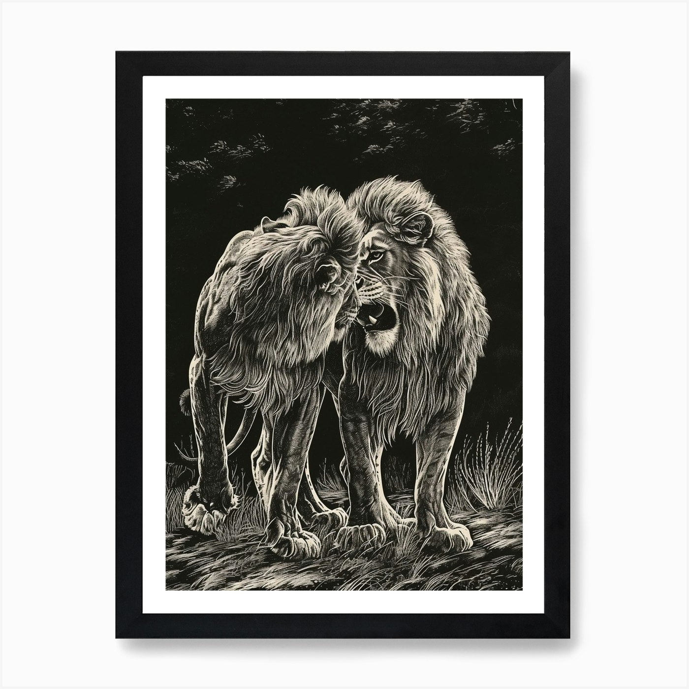 Barbary Lion Relief Illustration Fa Framed Wall Art Poster Canvas Print Picture