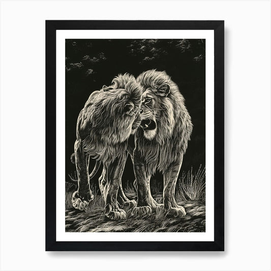 Barbary Lion Relief Illustration Fa Framed Wall Art Poster Canvas Print Picture