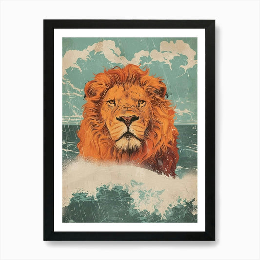 African Lion Facing A Storm Illustr Framed Wall Art Poster Canvas Print Picture