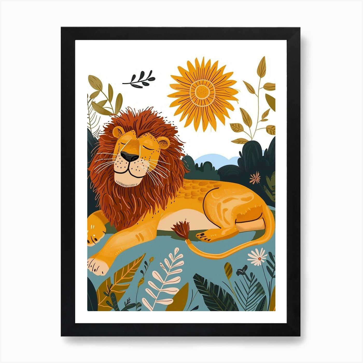 African Lion Resting In The Sun Ill Framed Wall Art Poster Canvas Print Picture