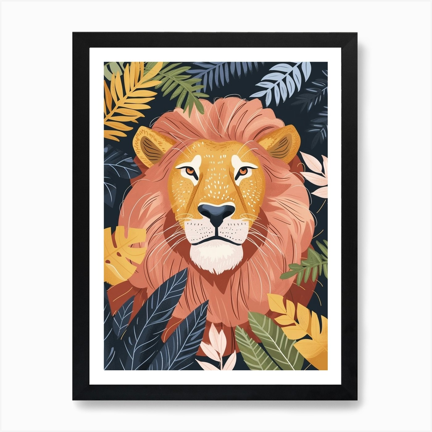 African Lion Symbolic Imagery Illus Framed Wall Art Poster Canvas Print Picture