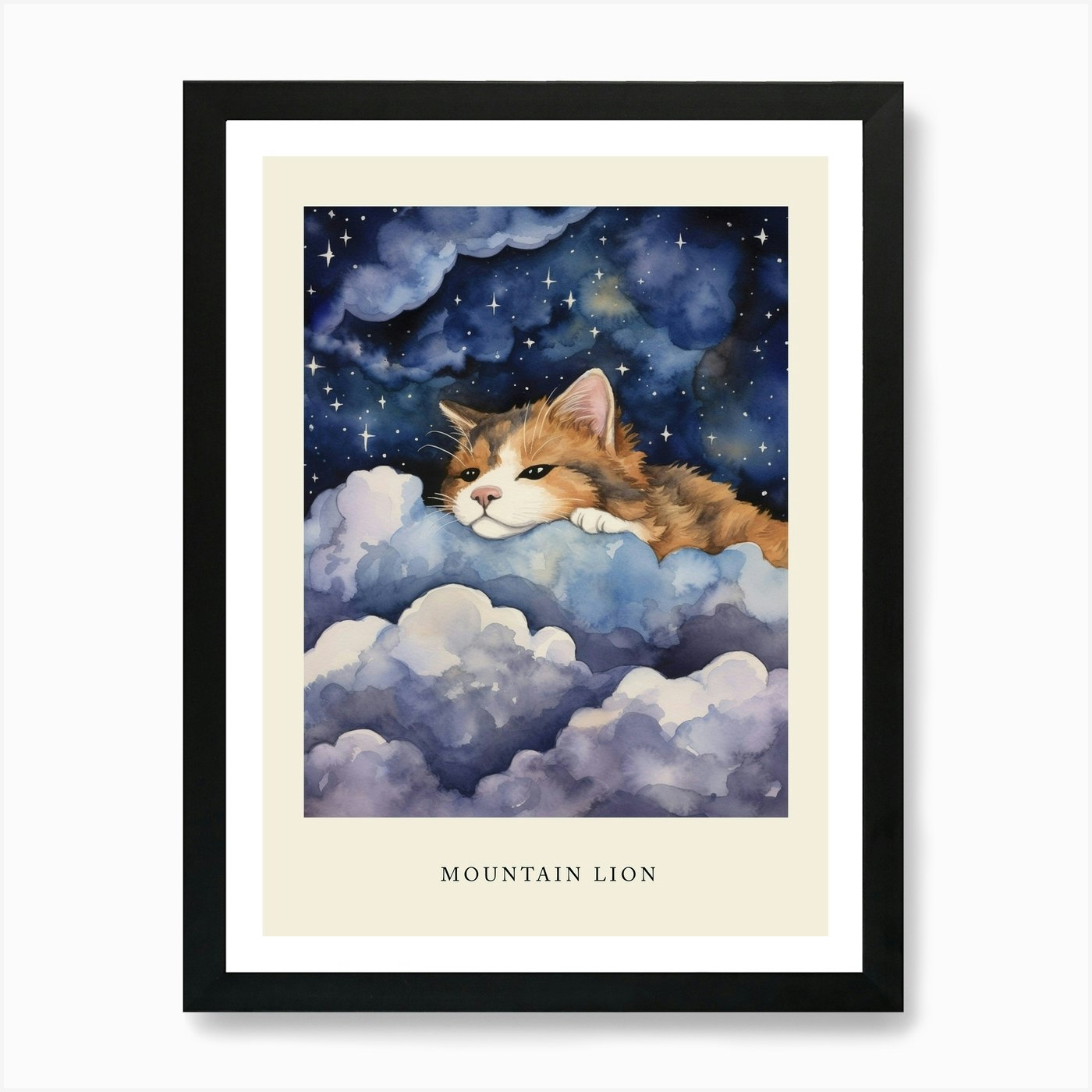 Baby Mountain Lion Sleeping In The  Framed Wall Art Poster Canvas Print Picture
