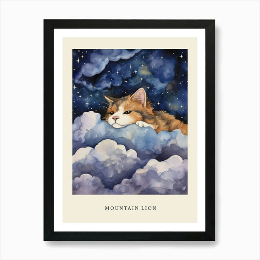 Baby Mountain Lion Sleeping In The  Framed Wall Art Poster Canvas Print Picture