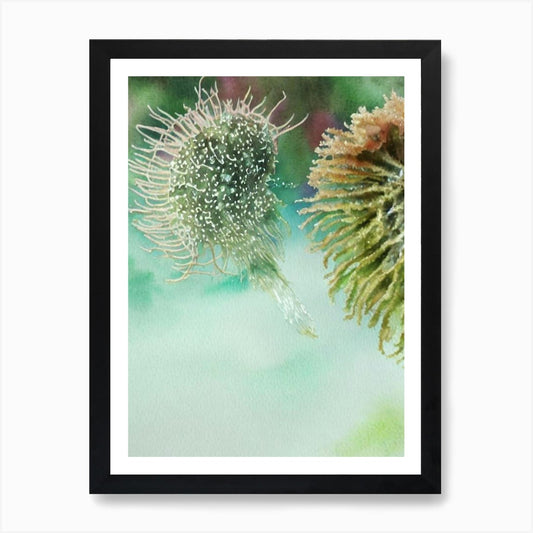 Lion'S Mane Jellyfish Storybook Wat Framed Wall Art Poster Canvas Print Picture