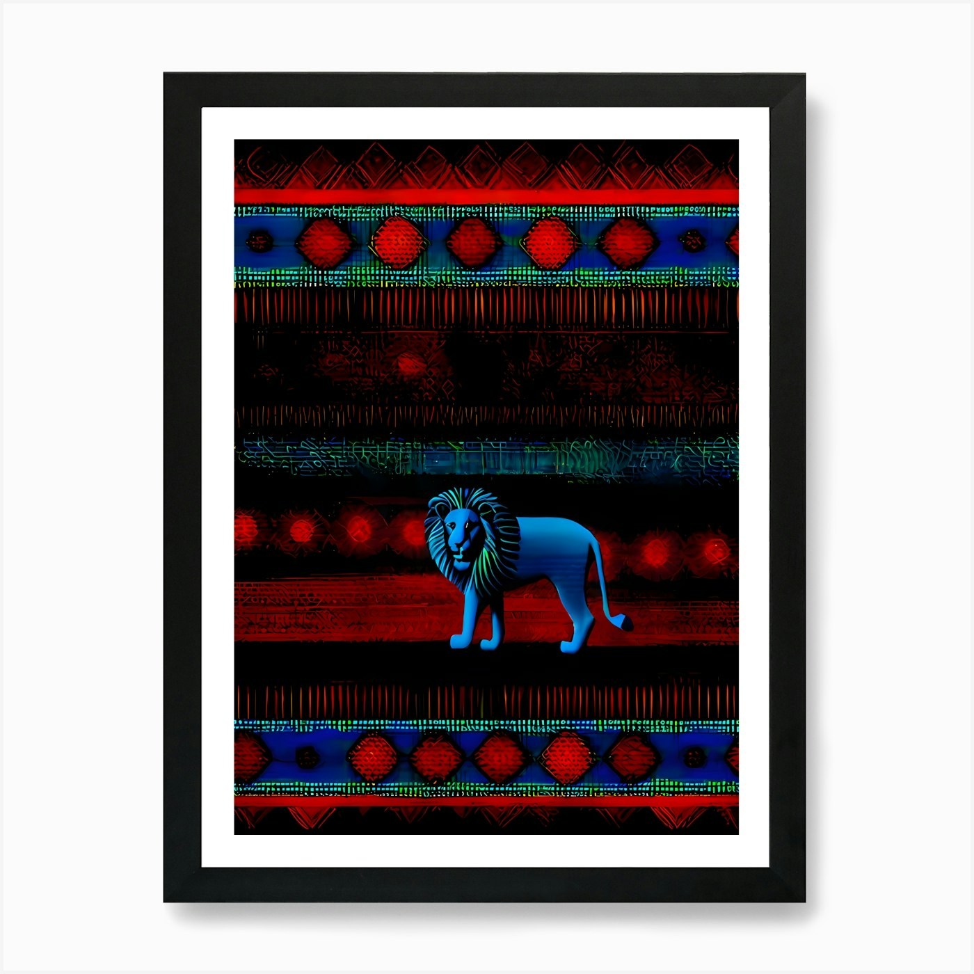 Lion In The Night Quilting Art, 146 Framed Wall Art Poster Canvas Print Picture