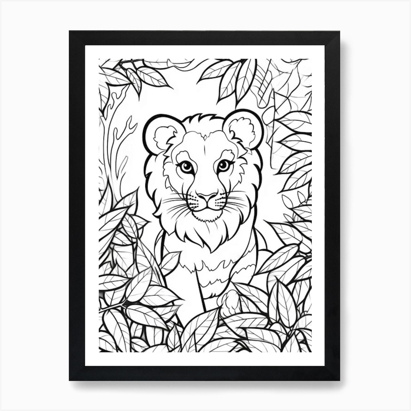 Line Art Jungle Animal Lion 2 Art P Framed Wall Art Poster Canvas Print Picture