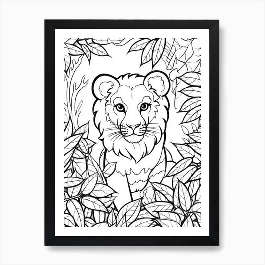 Line Art Jungle Animal Lion 2 Art P Framed Wall Art Poster Canvas Print Picture