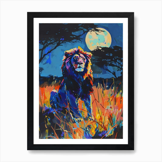 Southwest African Lion Night Hunt F Framed Wall Art Poster Canvas Print Picture