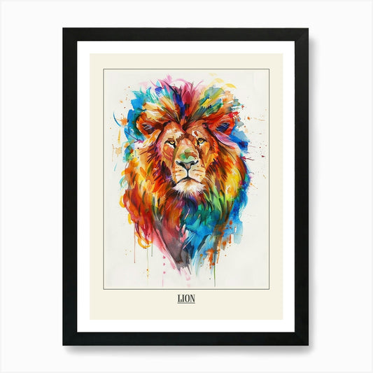 Lion Colourful Watercolour 4 Poster Framed Wall Art Poster Canvas Print Picture