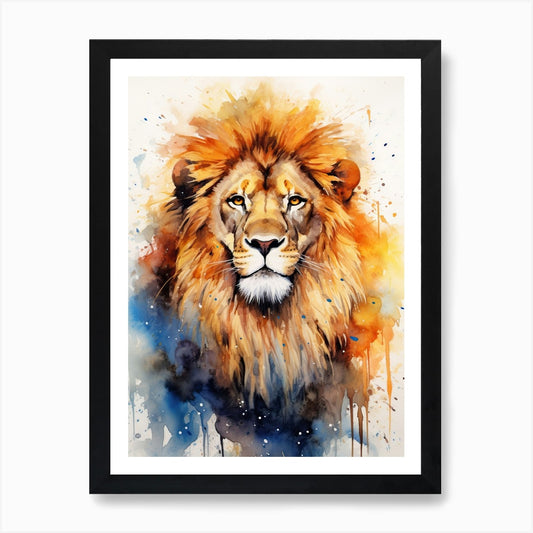 Lion Art Painting Watercolour Style Framed Wall Art Poster Canvas Print Picture