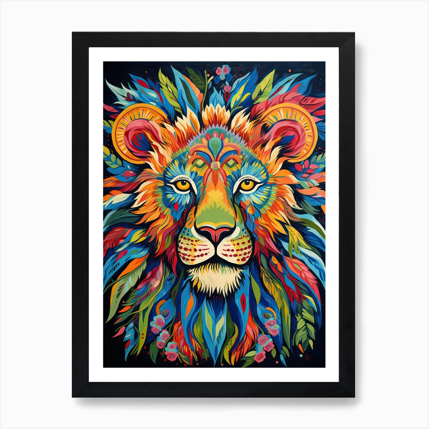 Lion Art Painting Outsider Style 2  Framed Wall Art Poster Canvas Print Picture