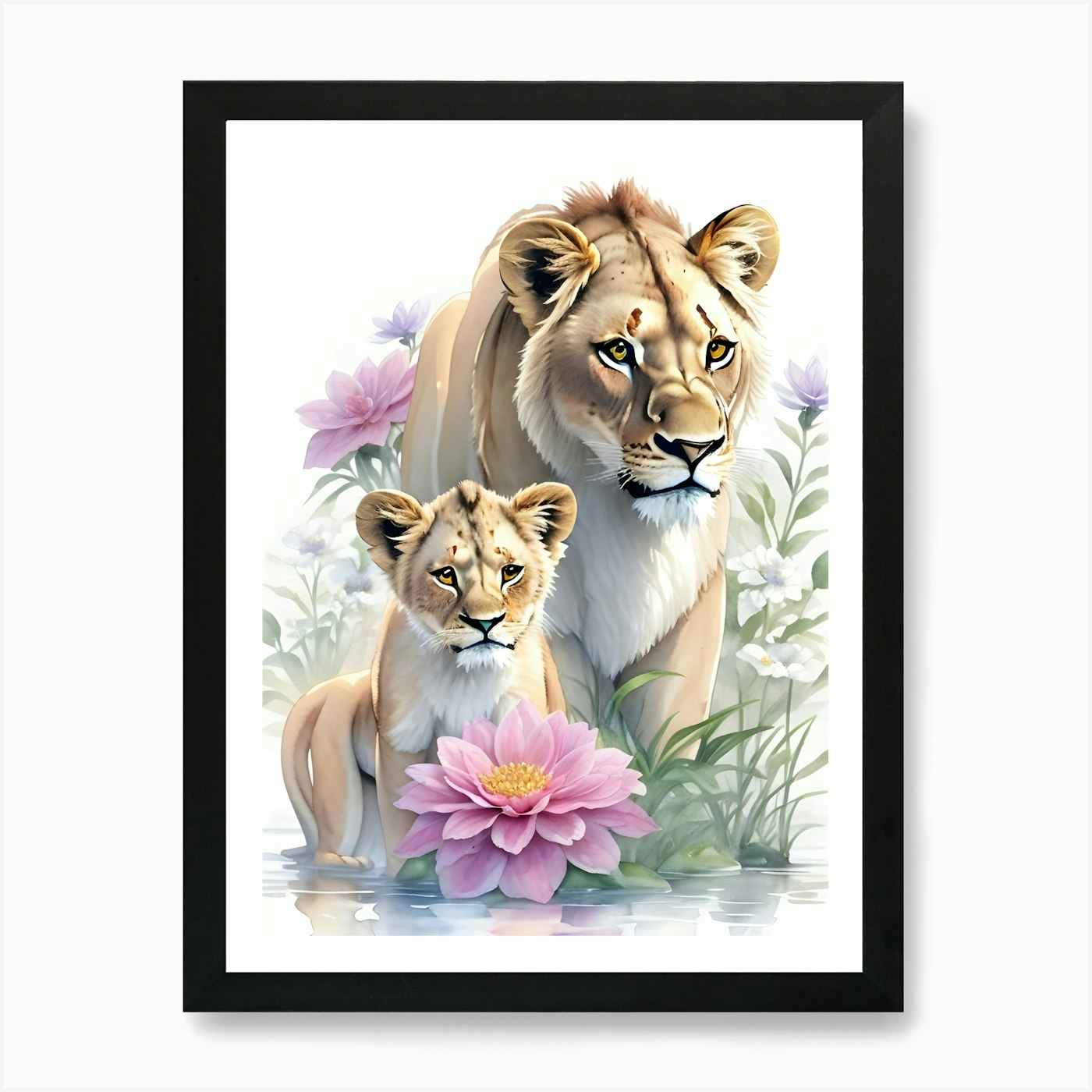Lion And Lioness 3 Art Print Framed Wall Art Poster Canvas Print Picture