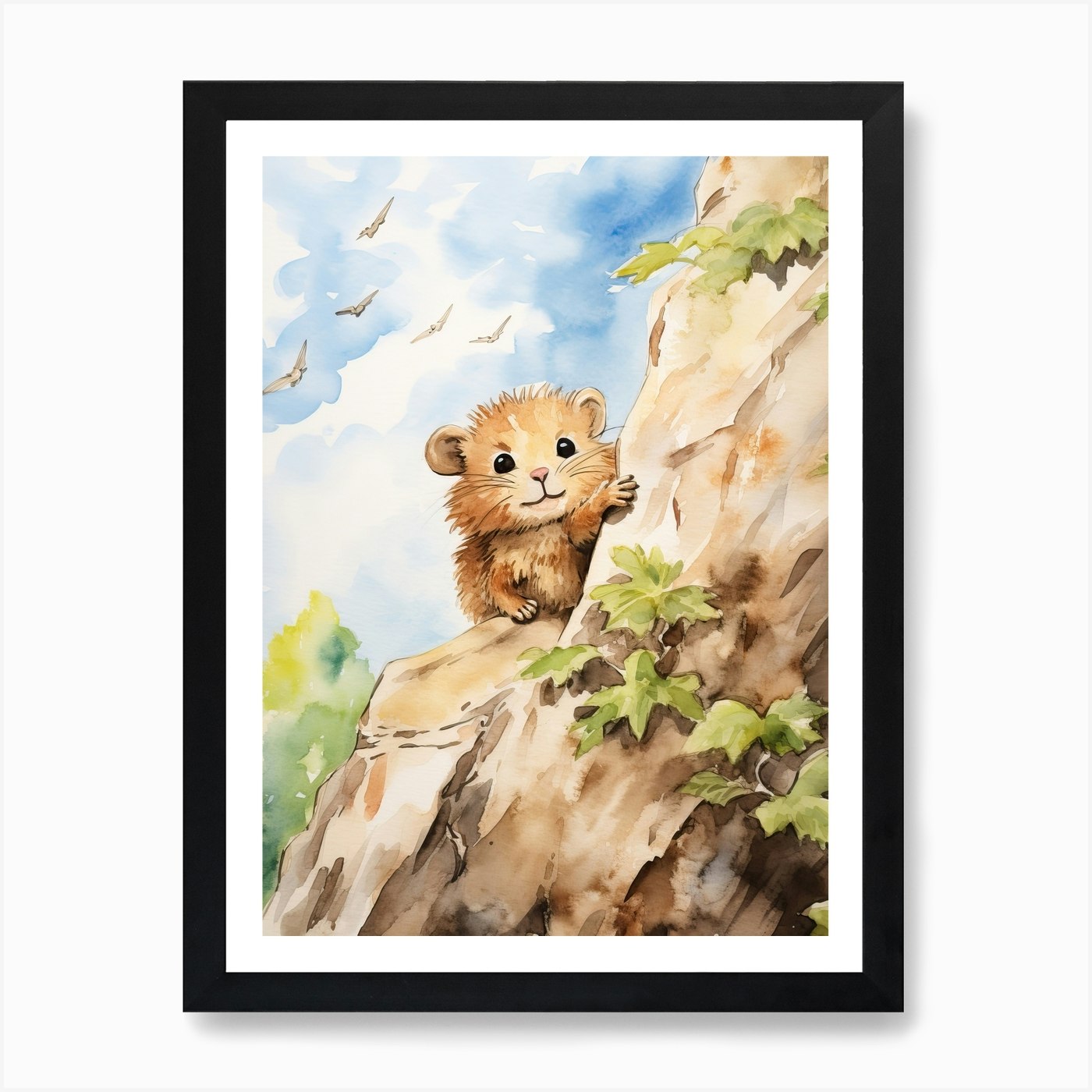 Rock Climbing Watercolour Lion Art  Framed Wall Art Poster Canvas Print Picture