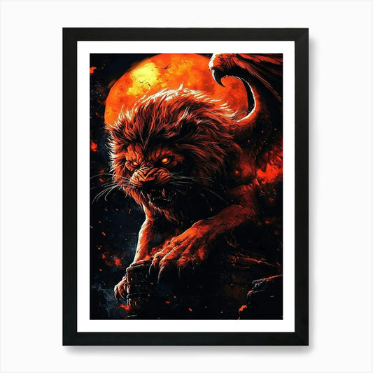 Lion In The Moonlight Art Print Framed Wall Art Poster Canvas Print Picture