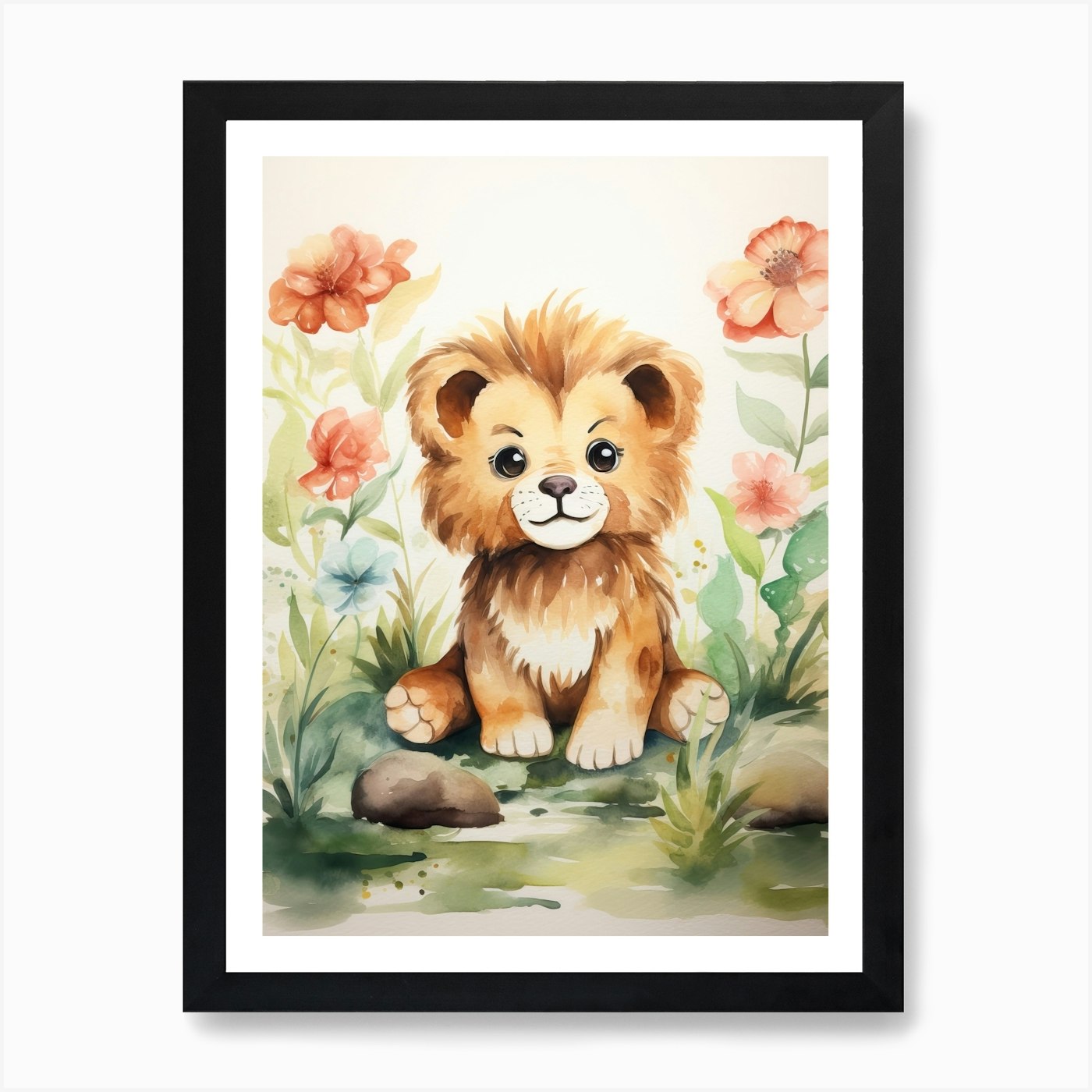 Crafting Watercolour Lion Art Paint Framed Wall Art Poster Canvas Print Picture