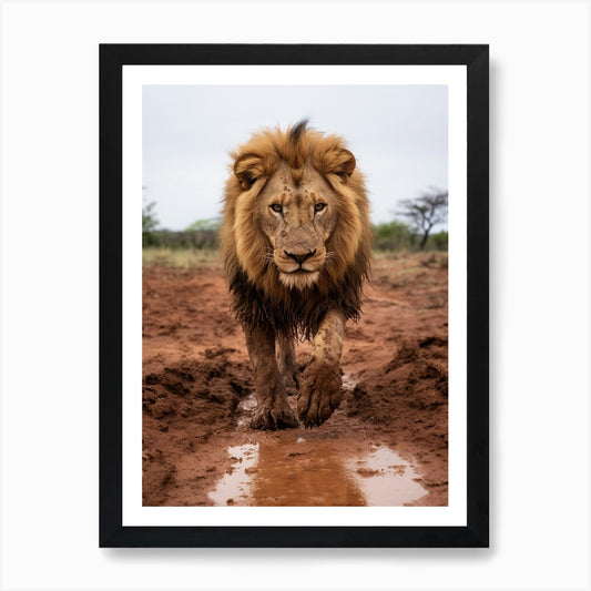 African Lion Muddy Paws Realism 3 A Framed Wall Art Poster Canvas Print Picture