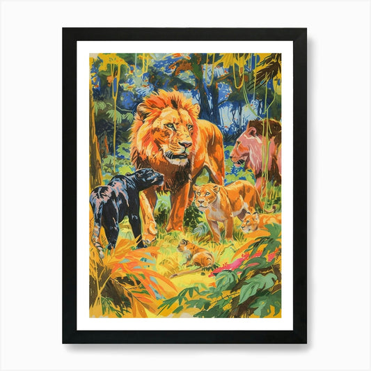 Asiatic Lion Interaction With Other Framed Wall Art Poster Canvas Print Picture