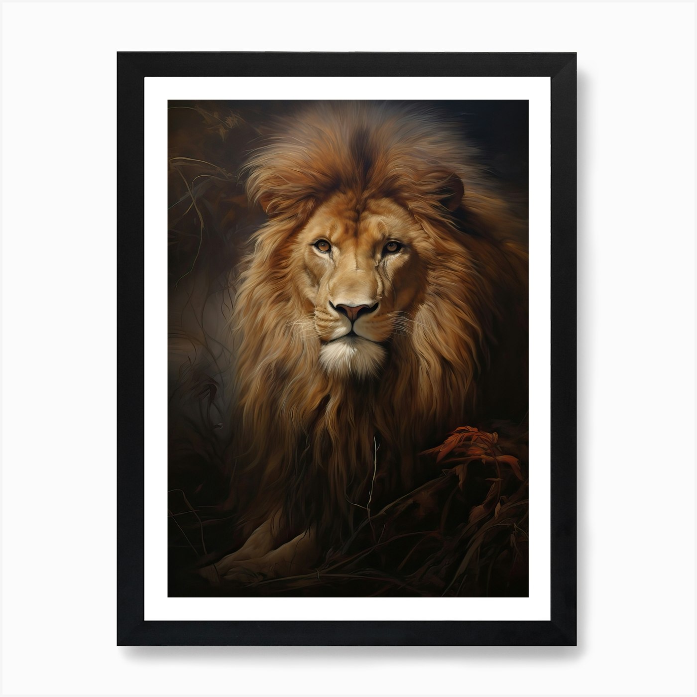 Lion Art Painting Tonalism Style 4  Framed Wall Art Poster Canvas Print Picture