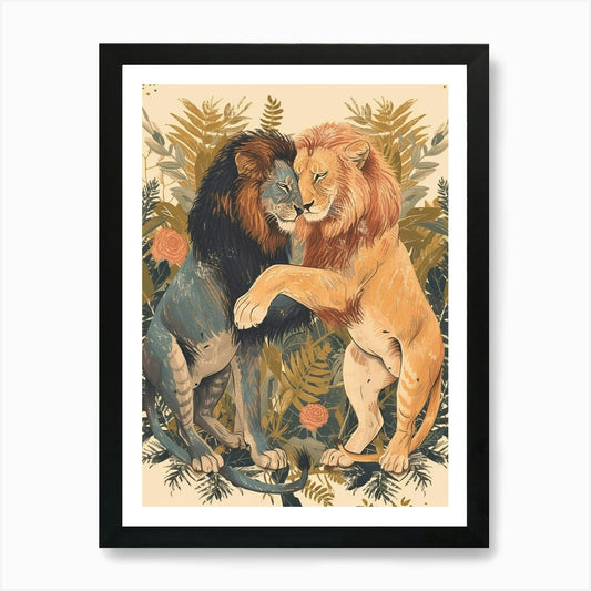 Barbary Lion Rituals Illustration 3 Framed Wall Art Poster Canvas Print Picture