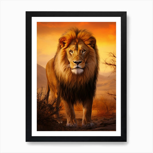 African Lion Sunset Portrait 1 Art  Framed Wall Art Poster Canvas Print Picture