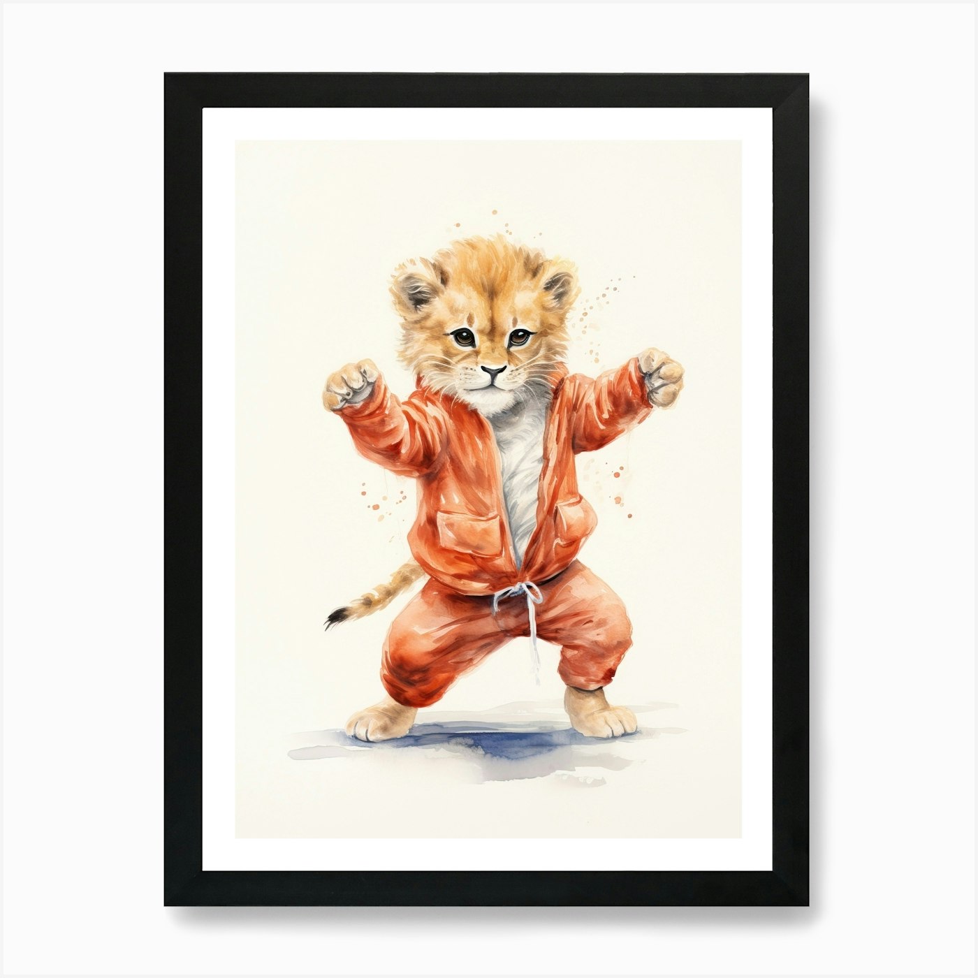 Practicing Tai Chi Watercolour Lion Framed Wall Art Poster Canvas Print Picture