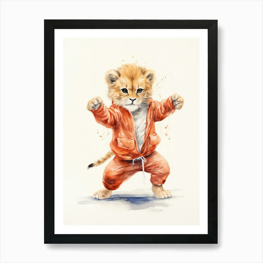 Practicing Tai Chi Watercolour Lion Framed Wall Art Poster Canvas Print Picture