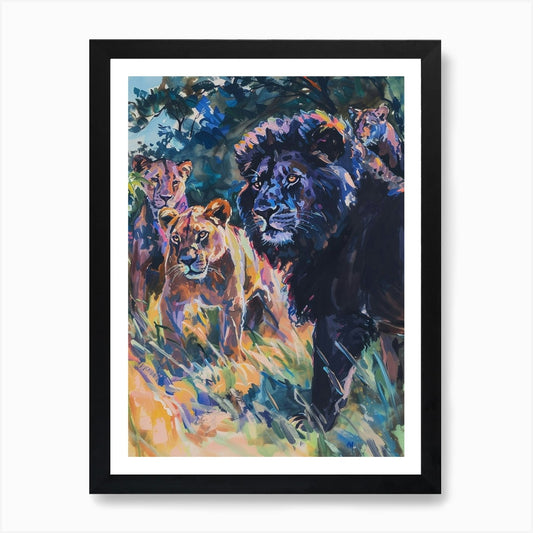 Black Lion Interaction With Other W Framed Wall Art Poster Canvas Print Picture