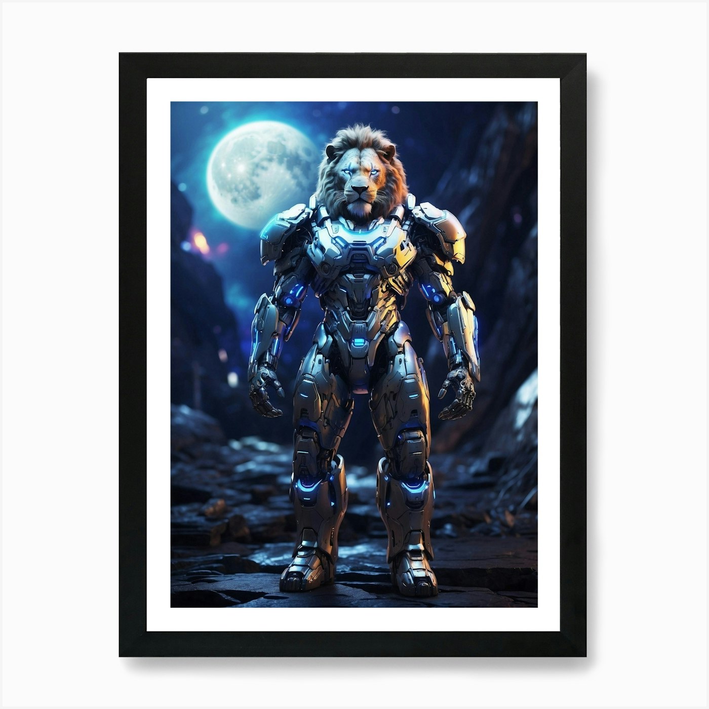 Lion In Cyborg Body #3 Art Print Framed Wall Art Poster Canvas Print Picture
