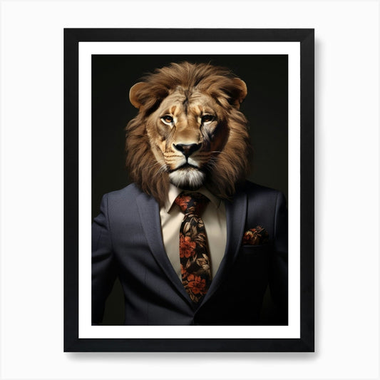 African Lion Wearing A Suit 5 Art P Framed Wall Art Poster Canvas Print Picture