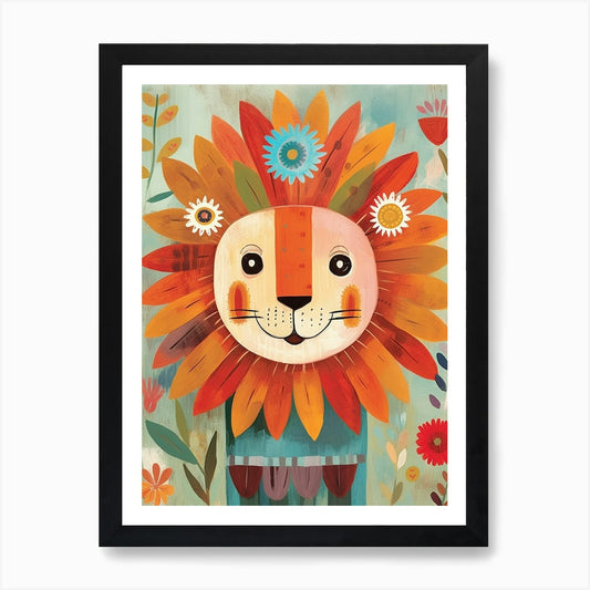 Flower Lion Children's Art Print Framed Wall Art Poster Canvas Print Picture