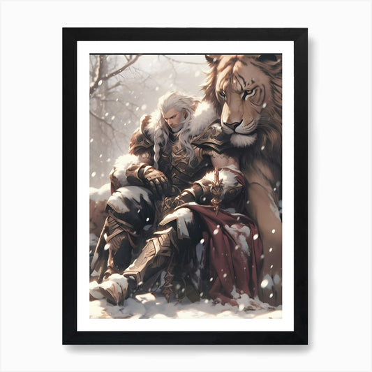 Wolf And Lion Art Print Framed Wall Art Poster Canvas Print Picture