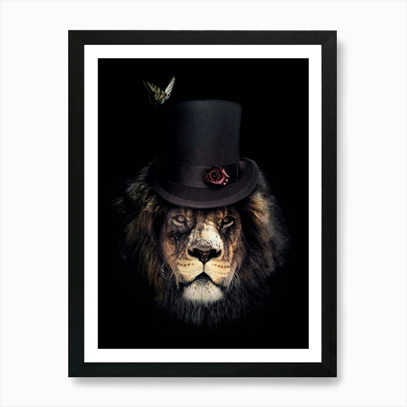 Lion In Top Hat Art Print Framed Wall Art Poster Canvas Print Picture