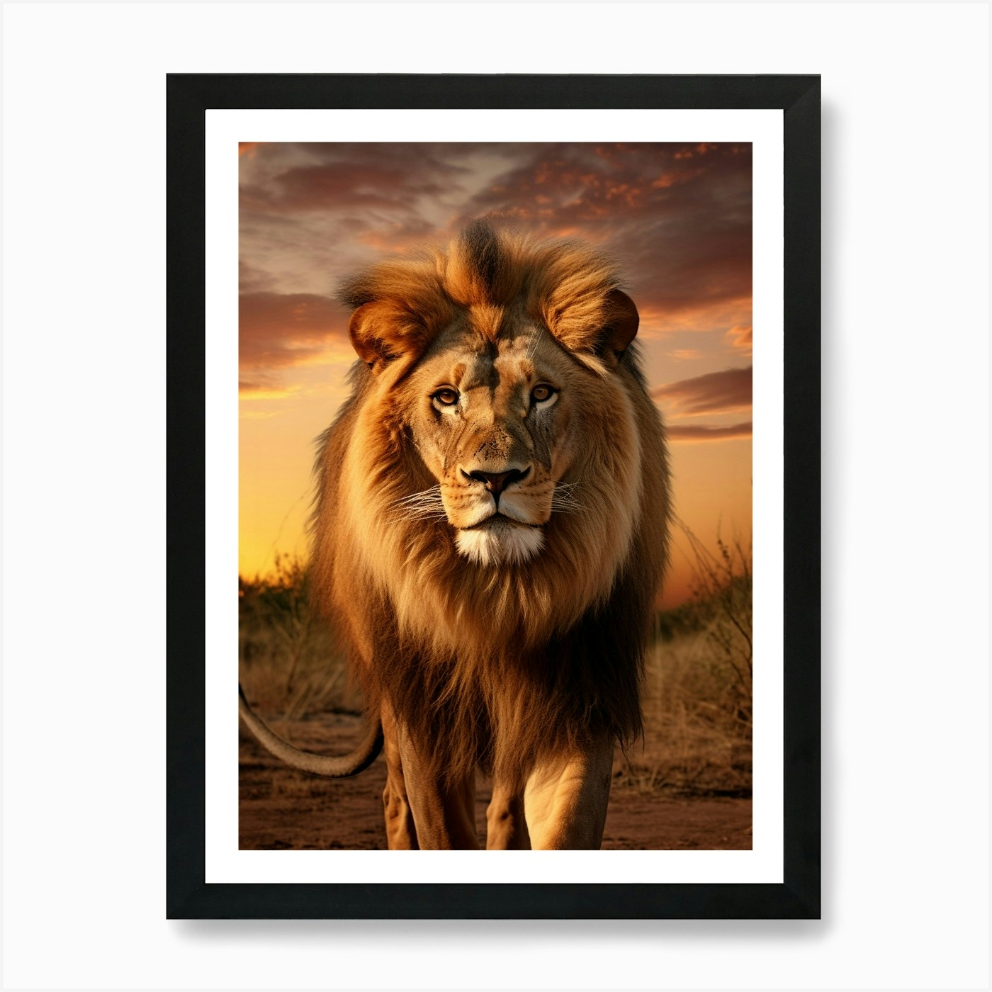 African Lion Sunset Portrait 4 Art  Framed Wall Art Poster Canvas Print Picture