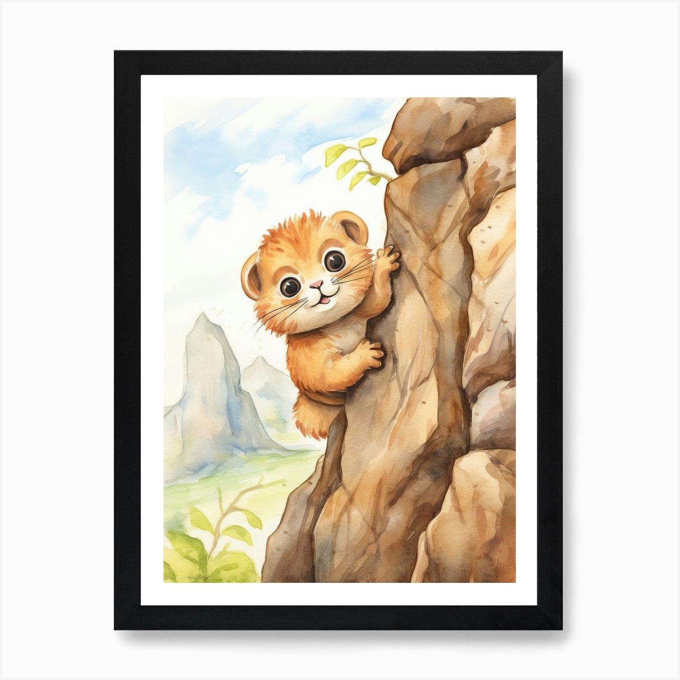 Rock Climbing Watercolour Lion Art  Framed Wall Art Poster Canvas Print Picture