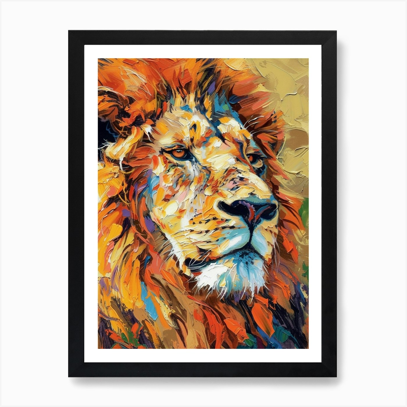 Masai Lion Portrait Close Up Fauvis Framed Wall Art Poster Canvas Print Picture