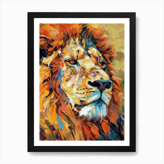 Masai Lion Portrait Close Up Fauvis Framed Wall Art Poster Canvas Print Picture