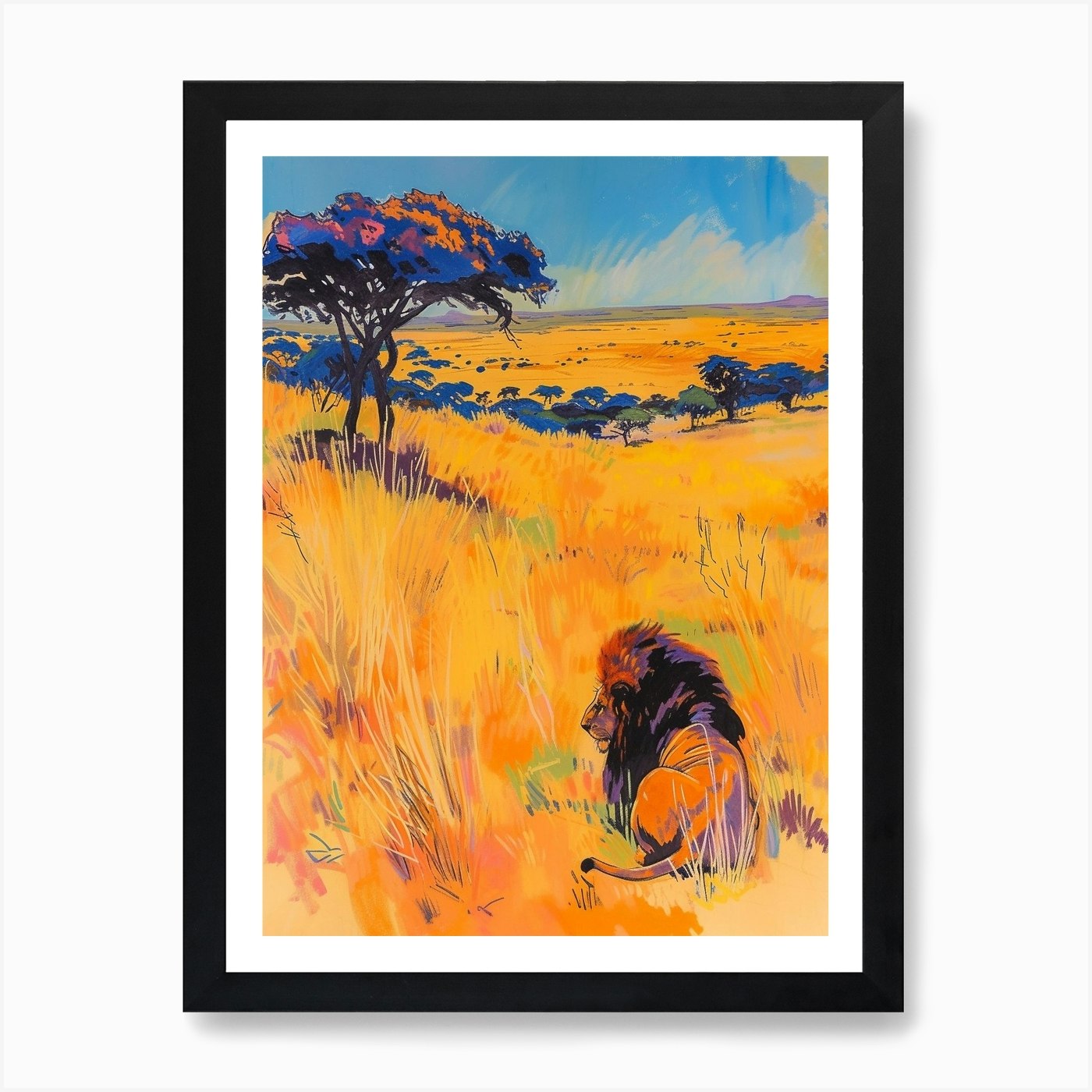 Transvaal Lion Hunting In The Savan Framed Wall Art Poster Canvas Print Picture