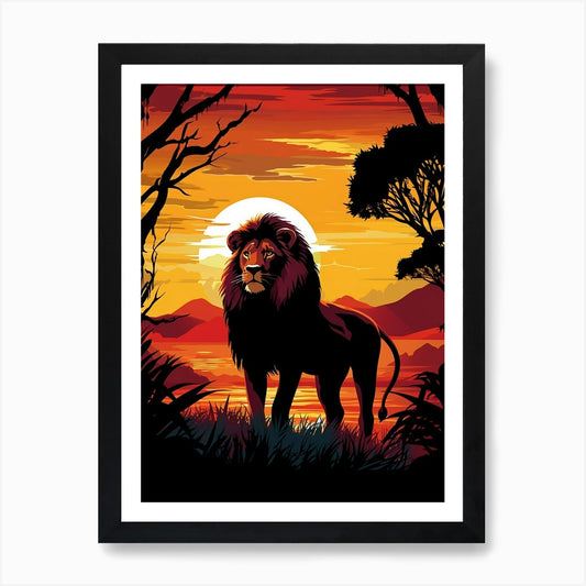African Lion Sunset Silhouette 1 Ar Framed Wall Art Poster Canvas Print Picture