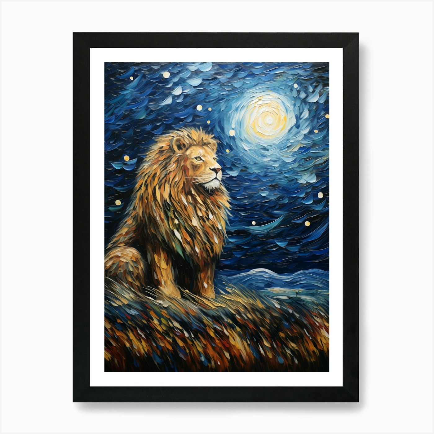 Lion In The Night Sky Art Print Framed Wall Art Poster Canvas Print Picture