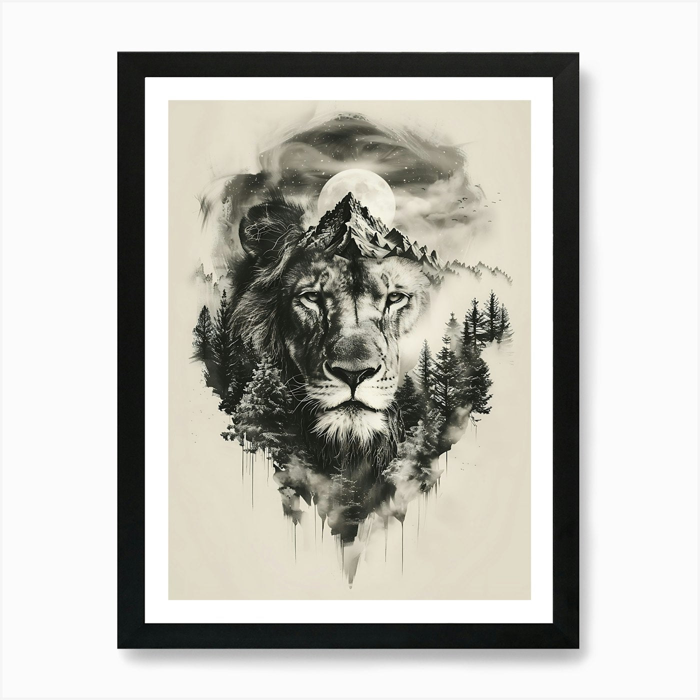 Lion In The Forest 17 Art Print Framed Wall Art Poster Canvas Print Picture