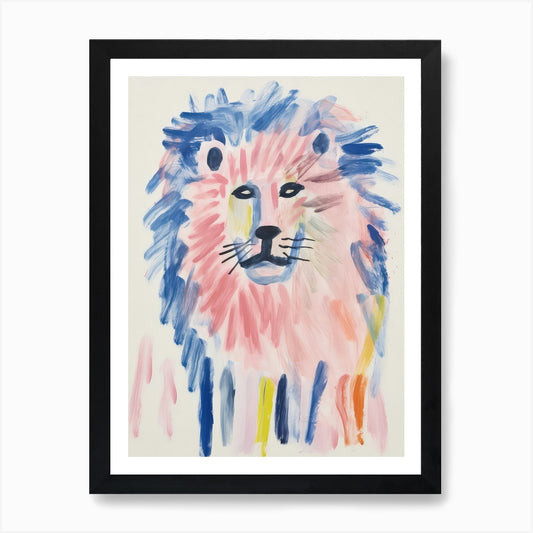 Playful Illustration Of Lion For Ki Framed Wall Art Poster Canvas Print Picture