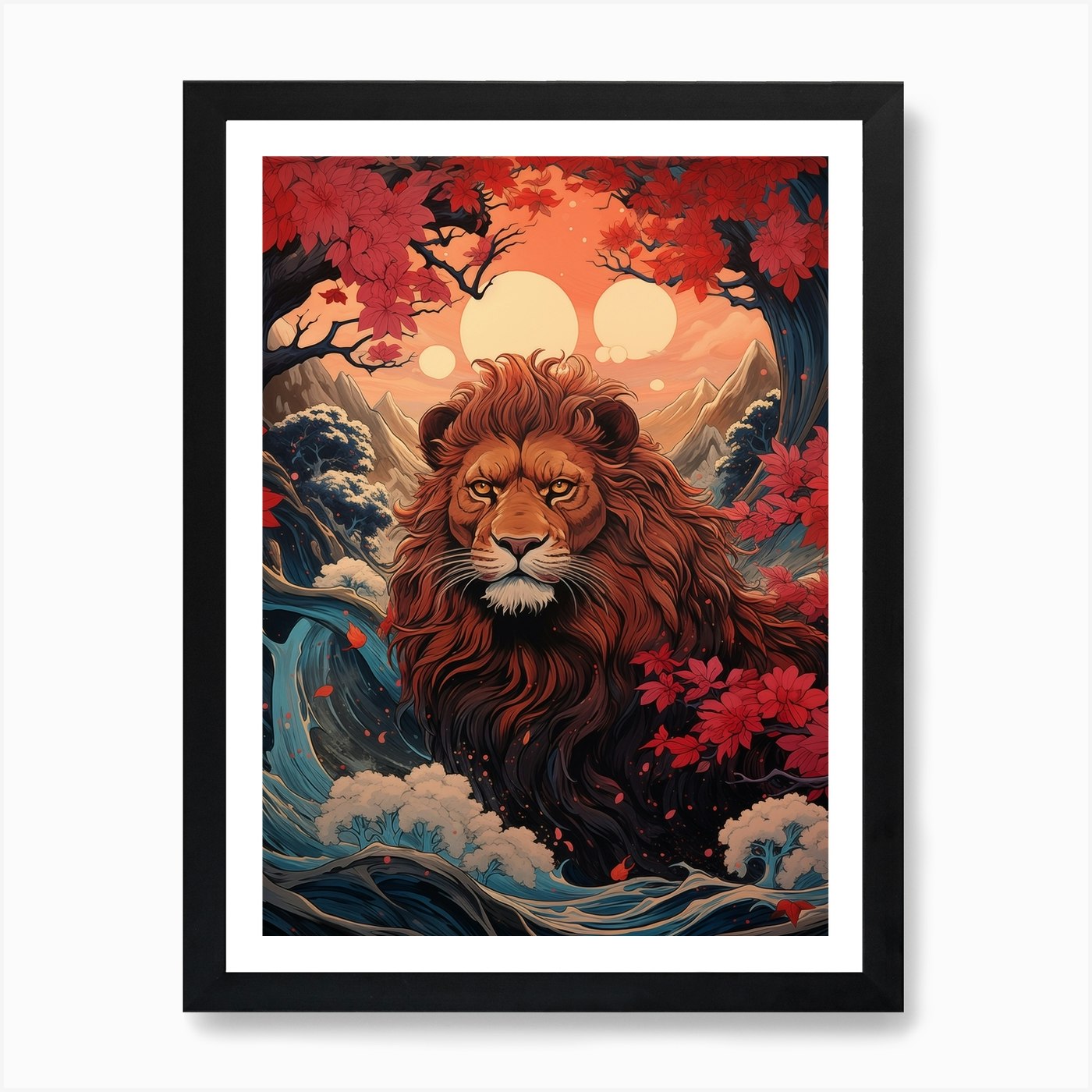 Lion In The Forest Art Print Framed Wall Art Poster Canvas Print Picture
