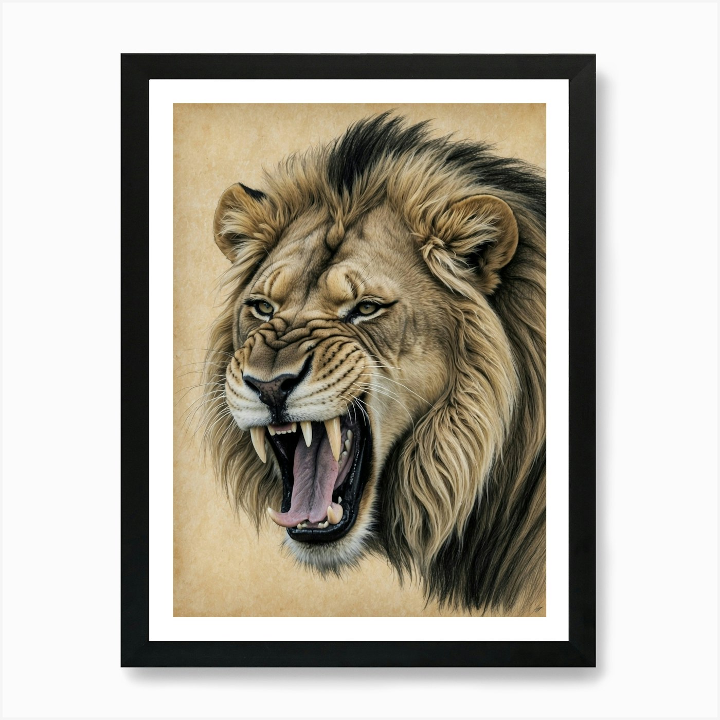 Lion Roaring Art Print Framed Wall Art Poster Canvas Print Picture
