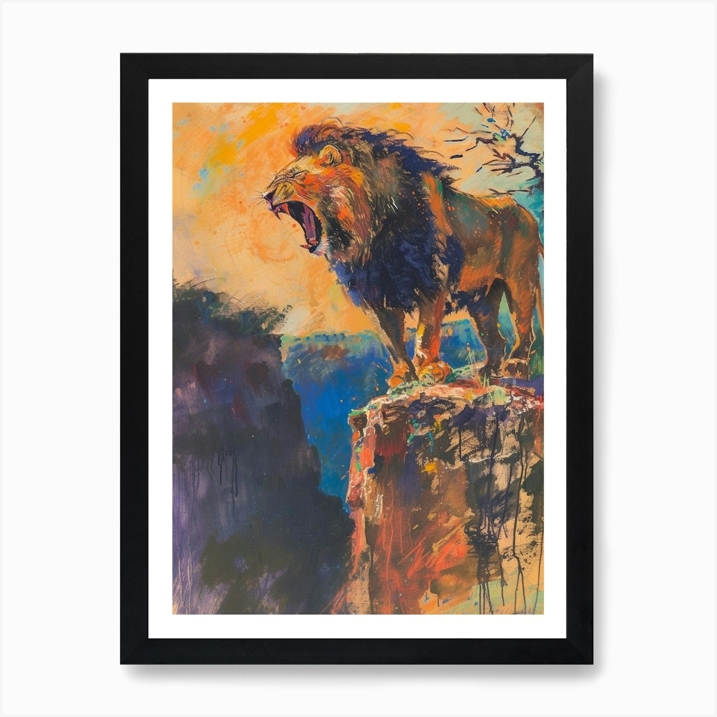 Transvaal Lion Roaring On A Cliff F Framed Wall Art Poster Canvas Print Picture