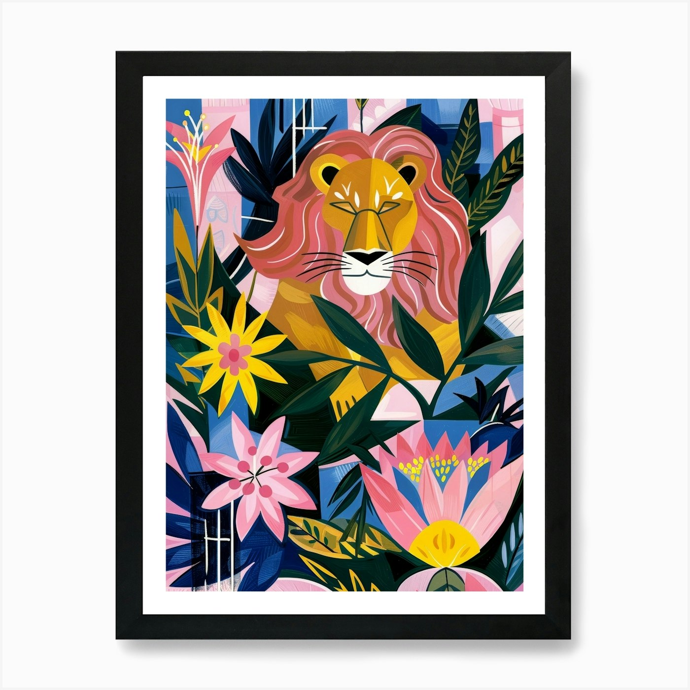 Lion In The Jungle Art Print Framed Wall Art Poster Canvas Print Picture
