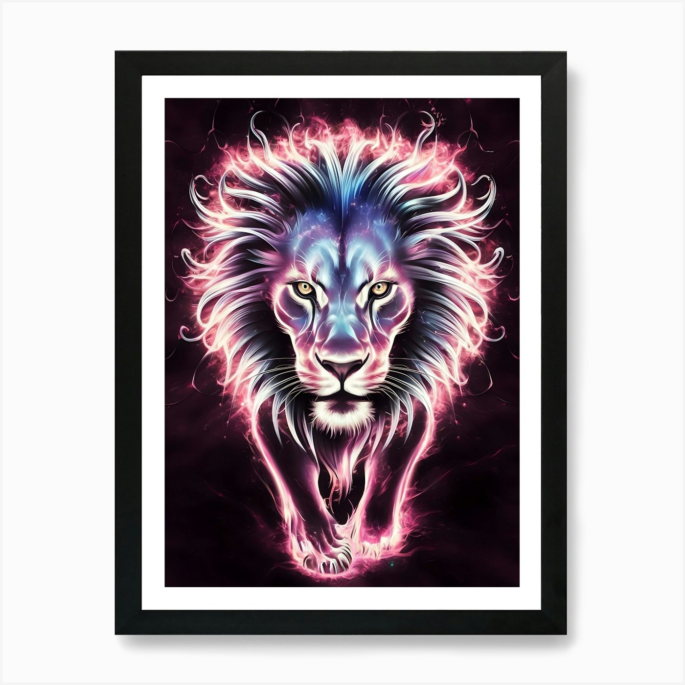 Neon Lion Art Print Framed Wall Art Poster Canvas Print Picture