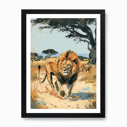 Barbary Lion Hunting Illustration 3 Framed Wall Art Poster Canvas Print Picture