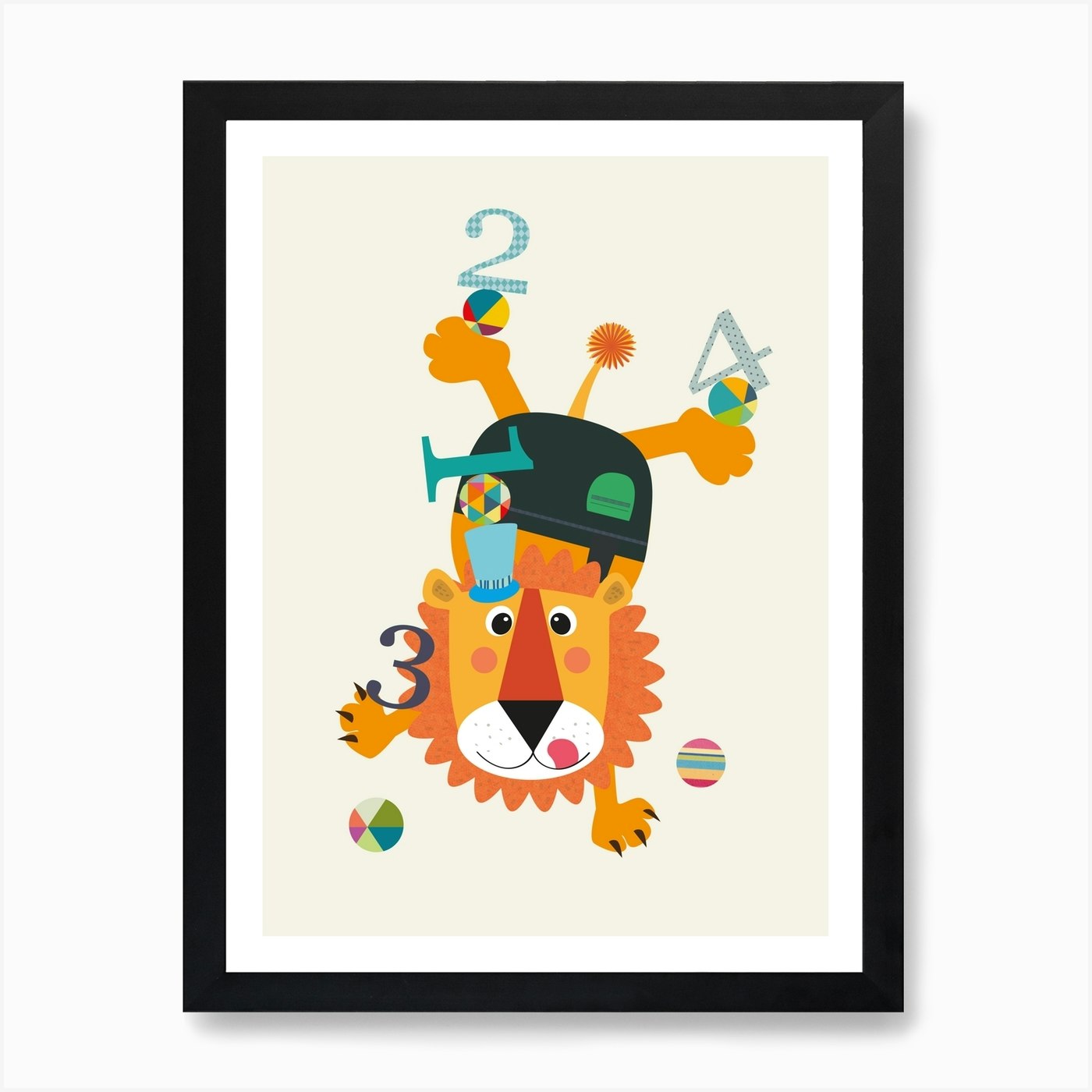 Lion Playing With Numbers Art Print Framed Wall Art Poster Canvas Print Picture